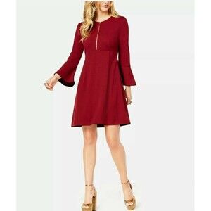 Zoe By Rachel Zoe Dress 8 Bell‎ Sleeve Fit Flare Red zip minimalist whimsygoth